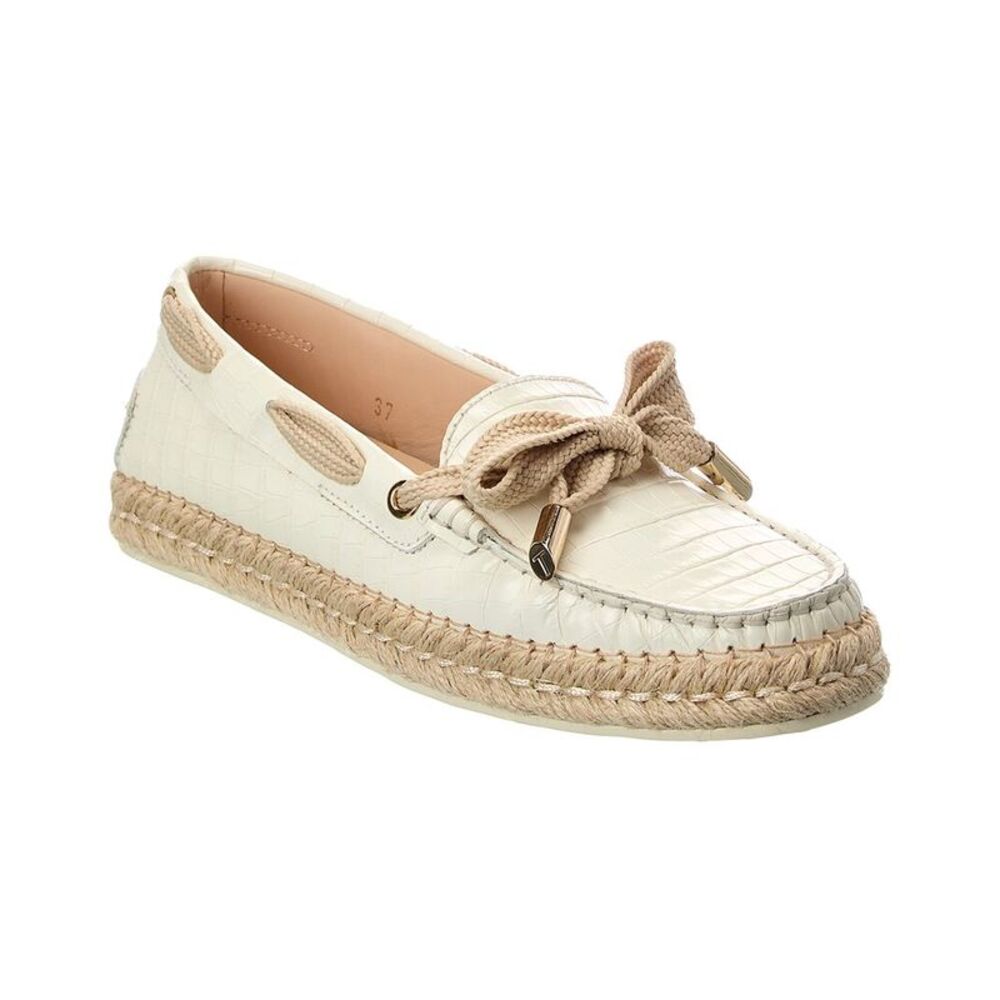 Tod’S Gomma Croc-Embossed Leather Espadrille, White